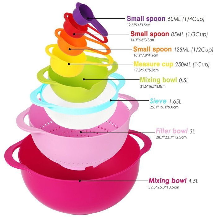 Mixing Bowl Set, MCIRCO Mixing Bowls Multi-color Nesting Bowl Set Large Plastic Bowl Colorful Measuring Cups Set... N5