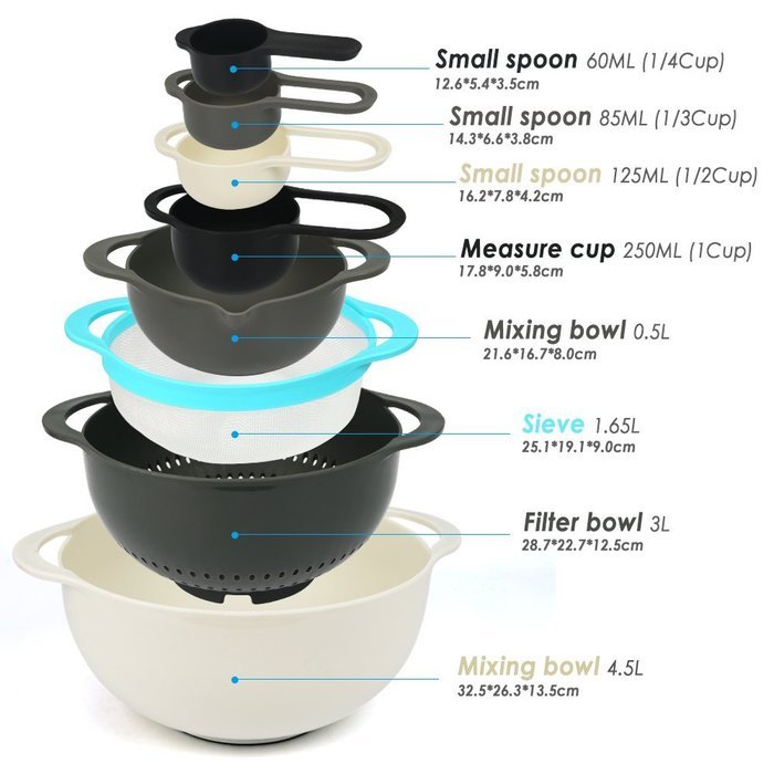 Mixing Bowl Set, MCIRCO Mixing Bowls Multi-color Nesting Bowl Set Large Plastic Bowl Colorful Measuring Cups Set... N13