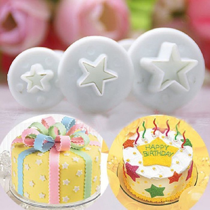 Joylive 3 Pcs Mini Star Fondant Plunger Cutter Cake Biscuit Cookies Decorating Tool Mold N6