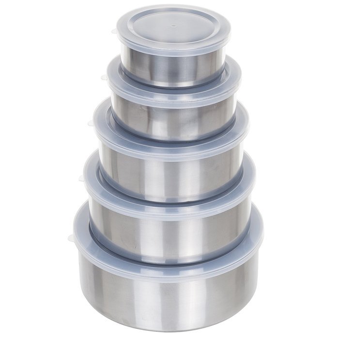 Chef Buddy 5 Piece Stainless Steel Bowl Set with Lids, Silver N3