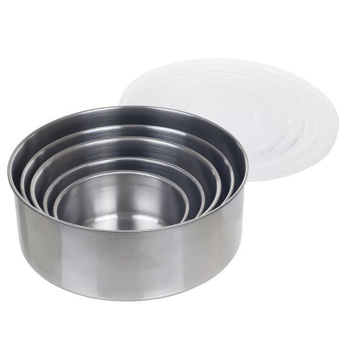 Chef Buddy 5 Piece Stainless Steel Bowl Set with Lids, Silver N5