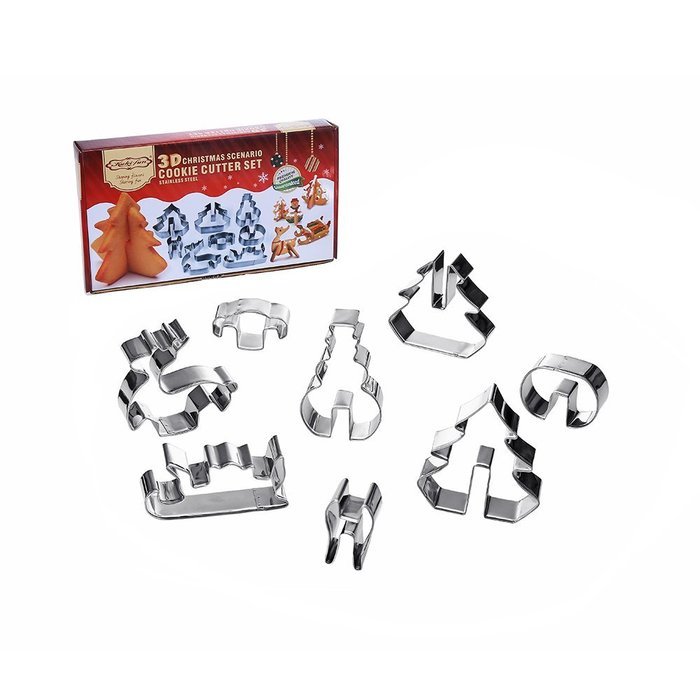 DECORA 8 Pieces Stainless Steel 3D Christmas Cookie Cutter Set N2