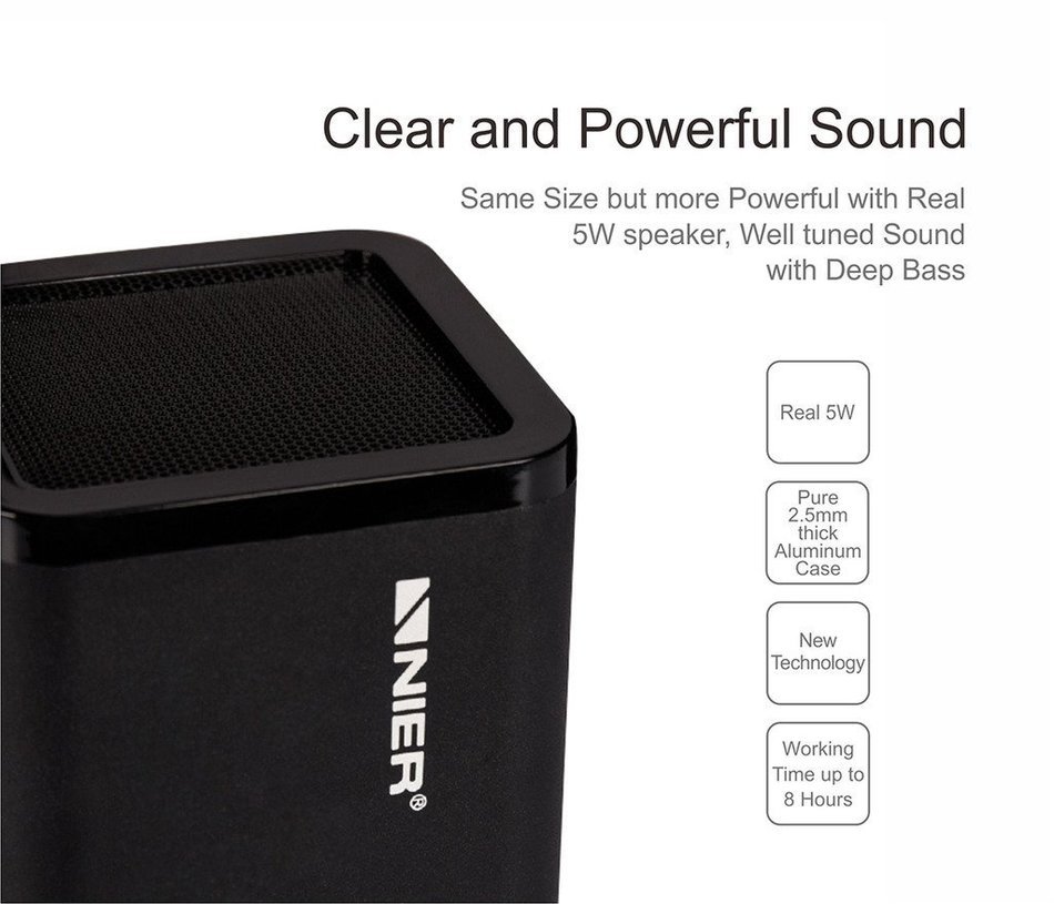NIER MBOX Portable Mini Bluetooth speaker with Aluminum Housing, 5W Powerful Sound,1000mAh battery(Black) N2