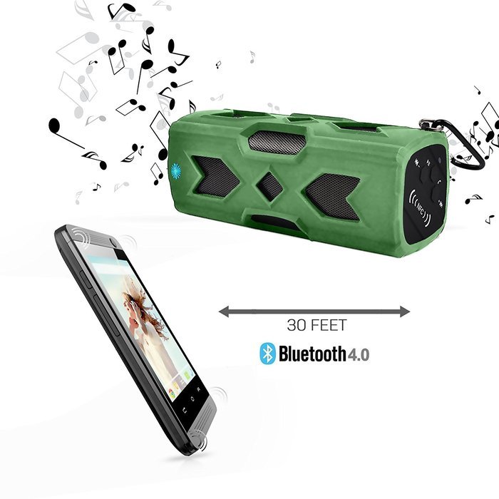 Wireless Bluetooth Hi-Fi Stereo Shock Proof Waterproof Speaker w/ 3.5mm Aux Input, Inbuilt Mic & NFC Tag N4