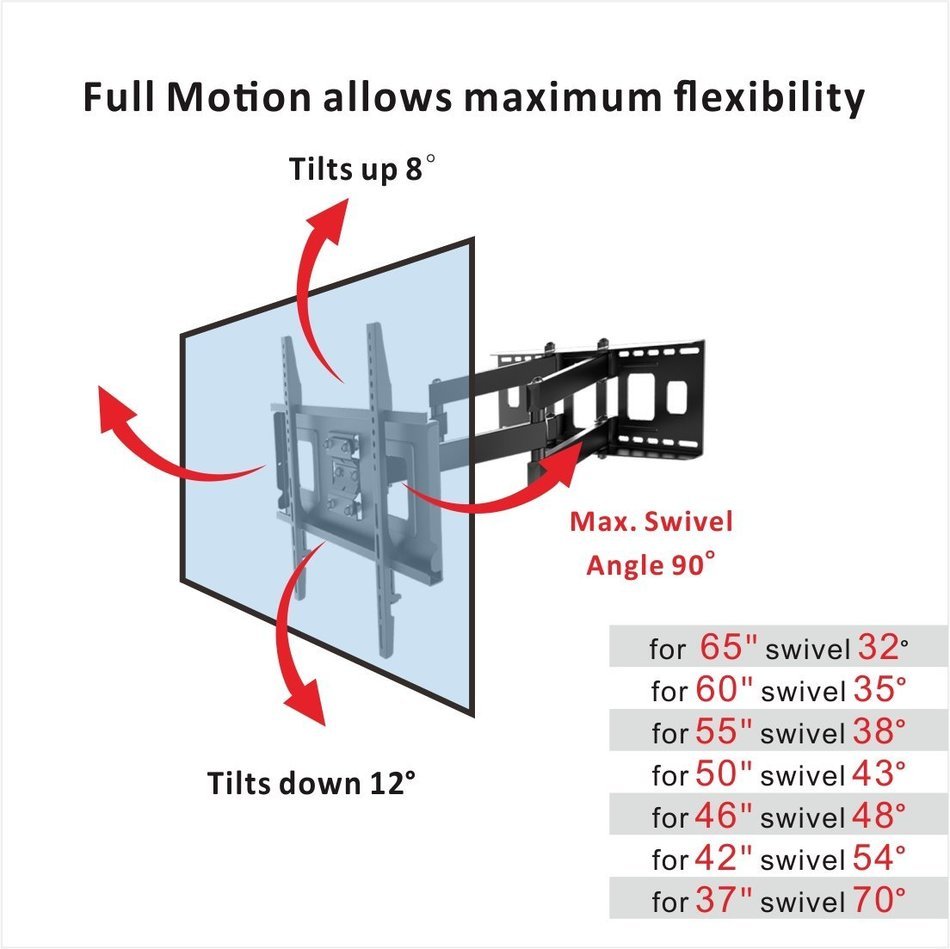 FLEXIMOUNTS A04 Full Motion Articulating TV Wall Mount Bracket for 32-65 Inch LED LCD HD 4K Plasma TV N3