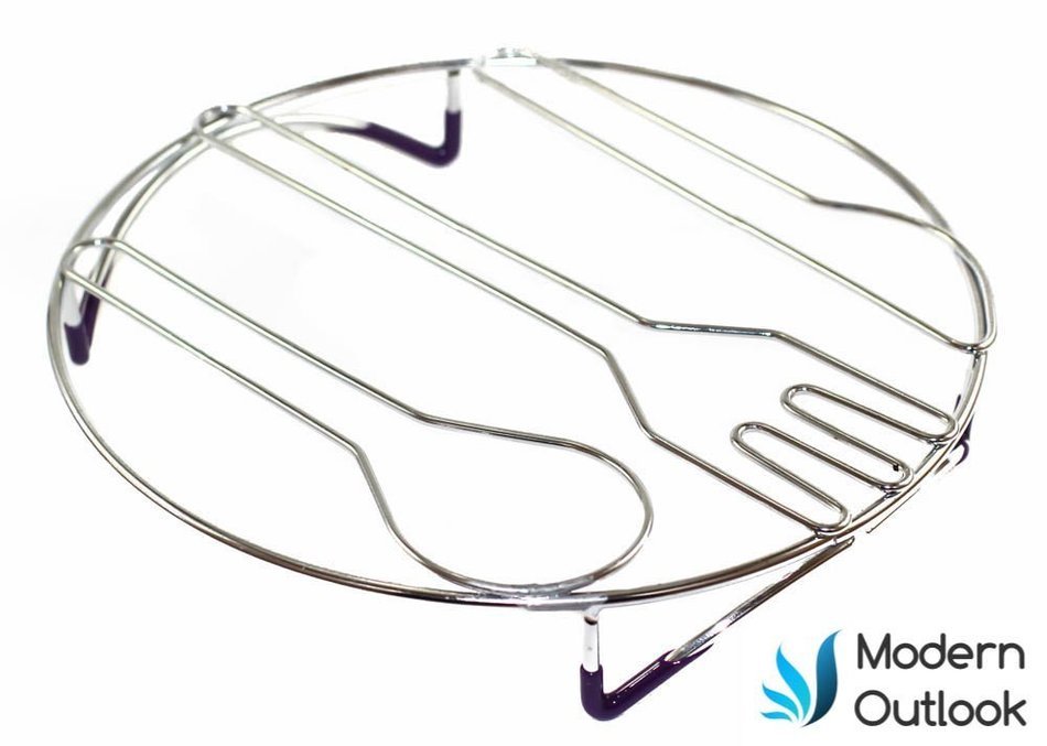 Modern Outlook Round Pot Holder, Metal Cooling Rack, Unique Utensil Design, Anti-Slip Coating, Chrome Finish,... N13