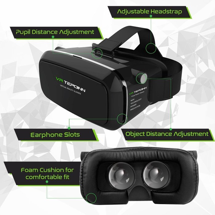 Tepoinn Second Version Virtual Reality Headset VR Goggle Box 3D Glasses for 3D Movies Video Games, Compatible... N15