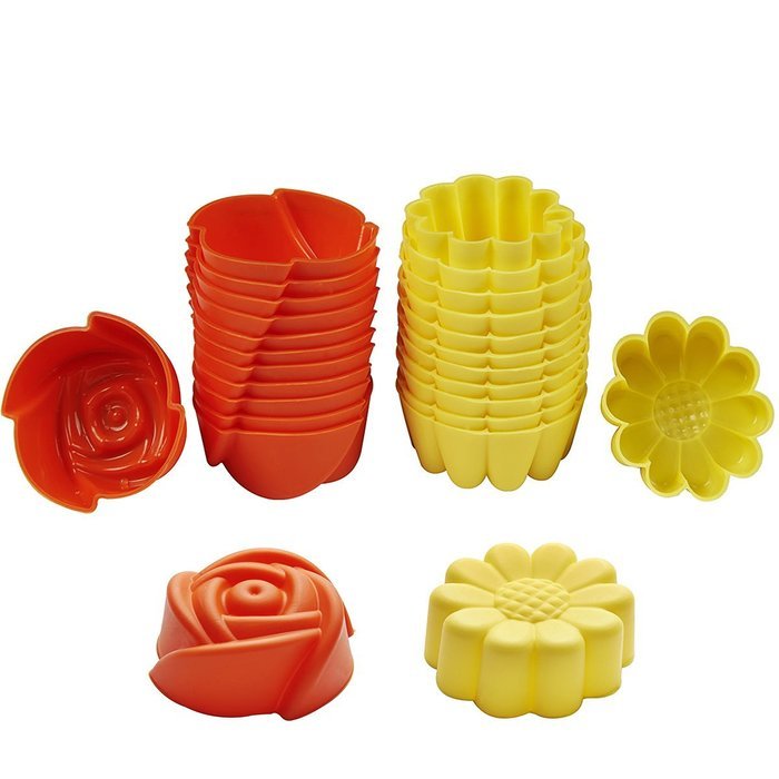 Chefaith 24 Pcs Reusable Silicone Mini Baking Cups, Cupcake Liners, Muffin Cups [12 Sunflower & 12 Rose Shaped... N5