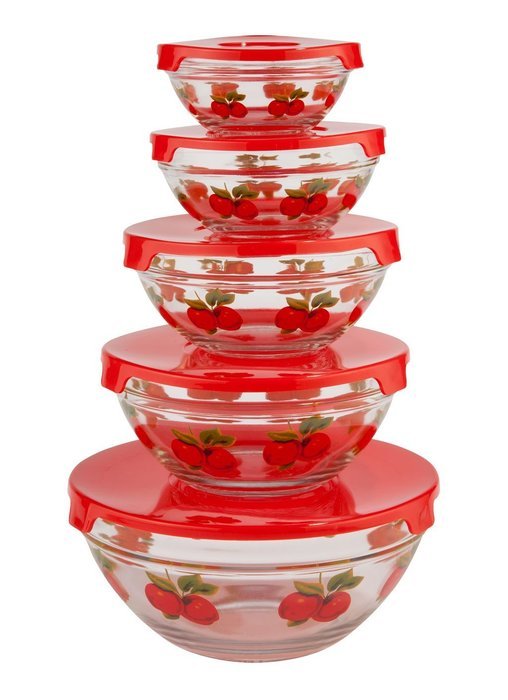WalterDrake Red Apples Glass Bowls - Set of 5