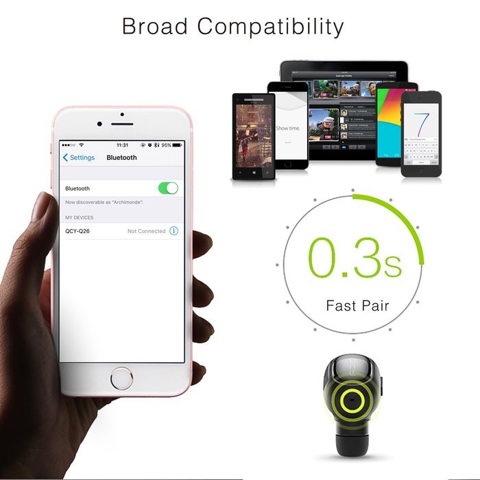 QCY Q26 Ultra Mini In-ear Universal Wireless Bluetooth 4.1 Headset with Built-In Mic N4