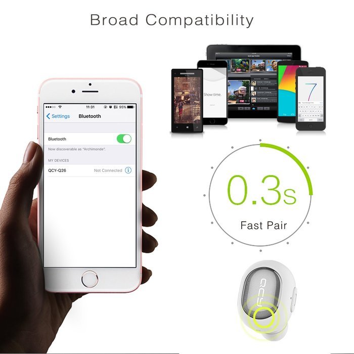QCY Q26 Ultra Mini In-ear Universal Wireless Bluetooth 4.1 Headset with Built-In Mic N11