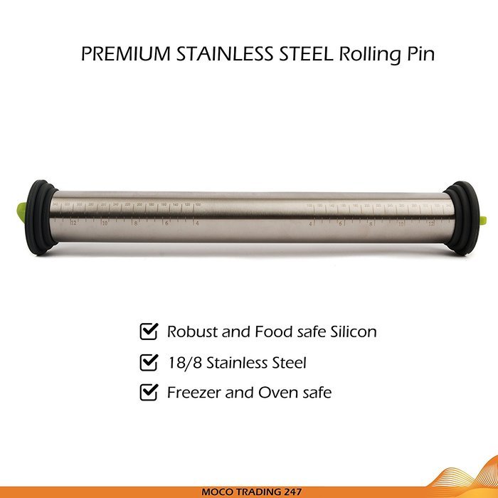 Premium Stainless Steel Rolling Pin & Silicon Pastry Mat, 3 Adjustable Disc For Precise Thickness, French Style... N3
