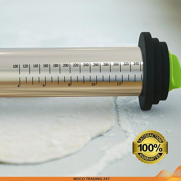 Premium Stainless Steel Rolling Pin & Silicon Pastry Mat, 3 Adjustable Disc For Precise Thickness, French Style... N5