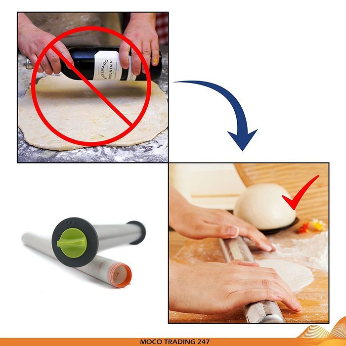 Premium Stainless Steel Rolling Pin & Silicon Pastry Mat, 3 Adjustable Disc For Precise Thickness, French Style... N7