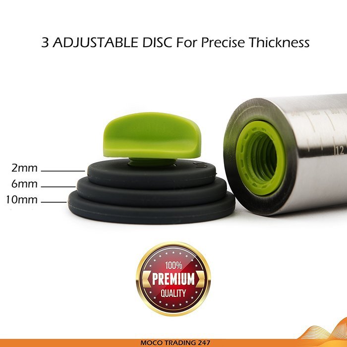 Premium Stainless Steel Rolling Pin & Silicon Pastry Mat, 3 Adjustable Disc For Precise Thickness, French Style... N8