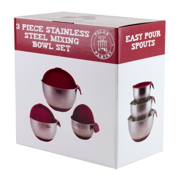 Polar Pantry Stainless Mixing Bowl Set of 3 with Pour Spouts and Lids N3