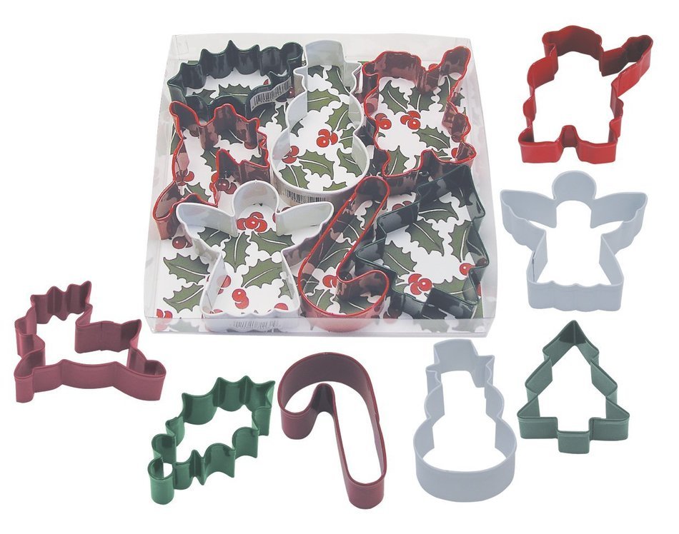 R & M Christmas Holly 7-Piece Color Cookie Cutter Set