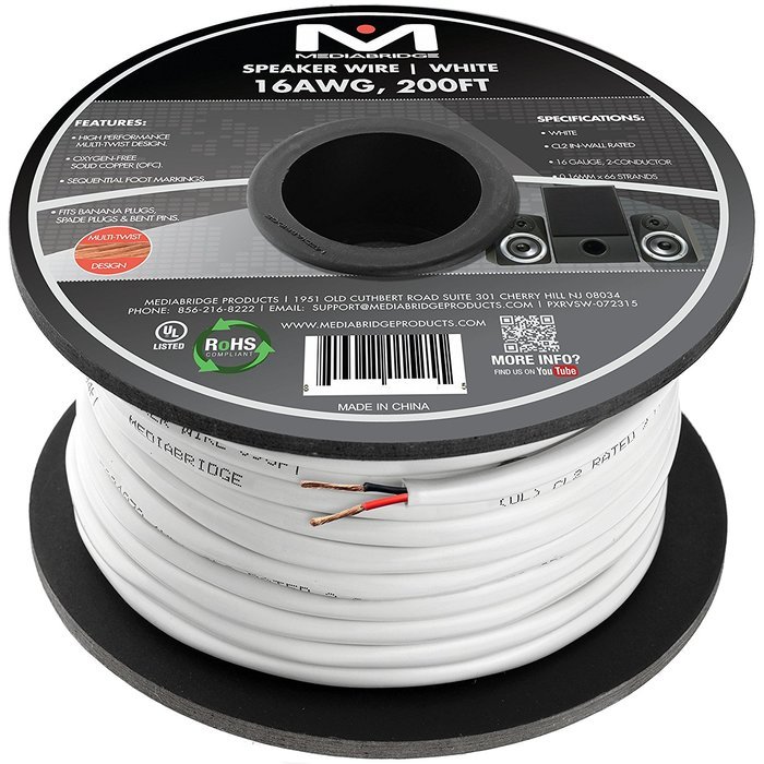 Mediabridge 14AWG Speaker Wire (100 Feet) - 99% Oxygen Free Copper (OFC) - High Strand Count - Sequential Foot... N8