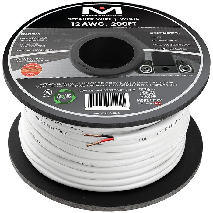 Mediabridge 14AWG Speaker Wire (100 Feet) - 99% Oxygen Free Copper (OFC) - High Strand Count - Sequential Foot... N9