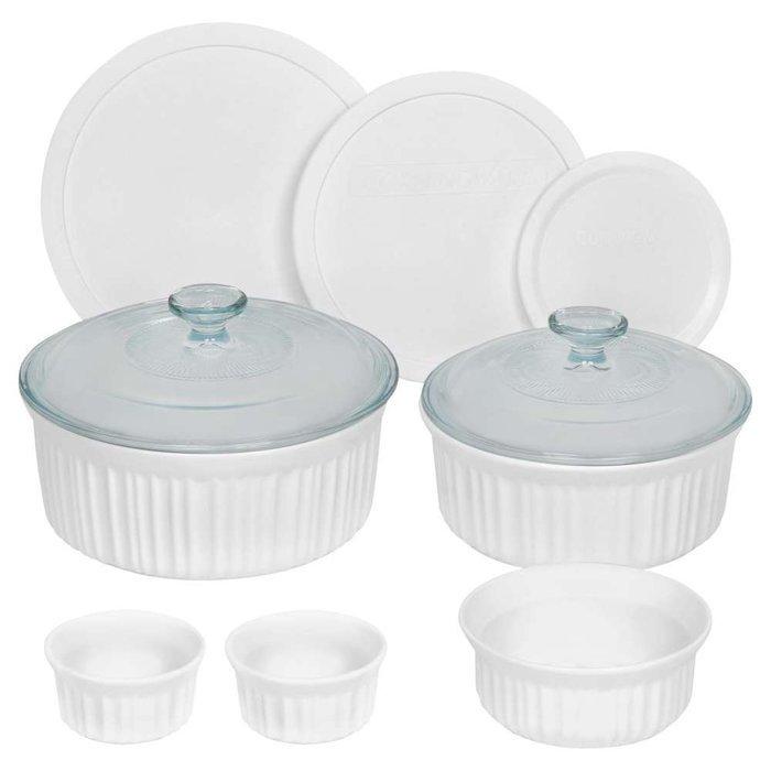 CorningWare French White Pop-Ins 8-Piece Round Bake and Serve Set N8