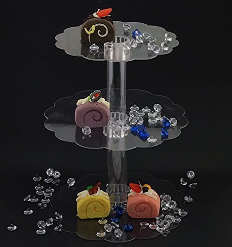 Adorox Clear Acrylic 3-Tier Cupcake Stand Wedding Cake Pastry Tower Holder Decoration (12"W x 15"H)