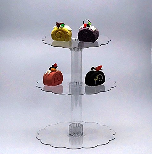 Adorox Clear Acrylic 3-Tier Cupcake Stand Wedding Cake Pastry Tower Holder Decoration (12"W x 15"H) N3