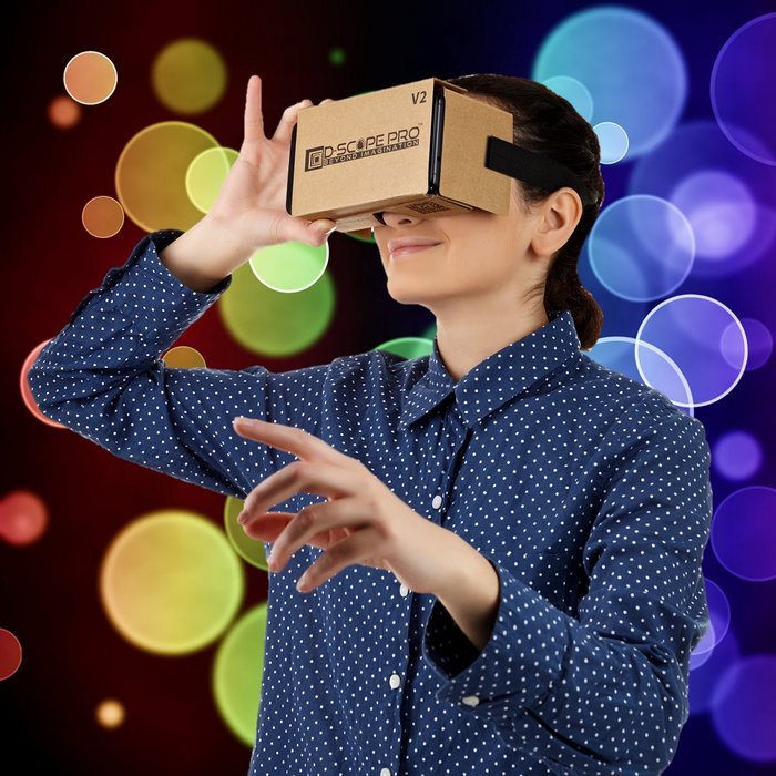 Google Cardboard V2 with Straps by D-scope Pro Virtual Reality Compatible with Android Apple Up to 6 Inch Easy... N7