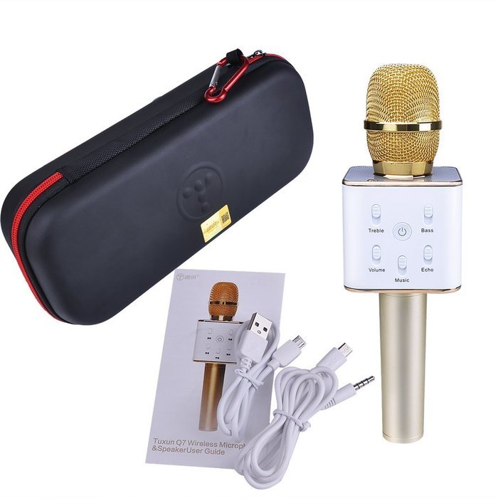 Q7 Portable Wireless Bluetooth Karaoke Mic Player Speaker KTV Microphone Gold for iphone Smartphone N7