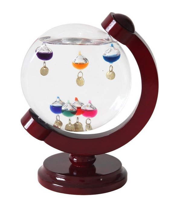 Lily's Home 7" Round Galileo Thermometer with 7 Multi Color Floats and Gold Temperature Tags in a Cherry Finished...