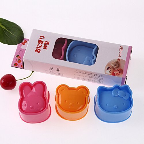 Cute 3pcs Set Pink Kitty Yellow Rabbit Blue Bear Bento Lunch Box Sushi Rice Cutter Mold N2