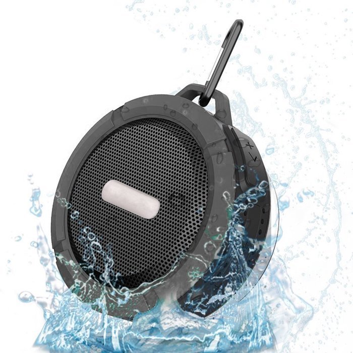Portable Wireless Bluetooth Outdoor Speaker, with Suction Cup/Mic/Hands-Free Speakerphone, Gray