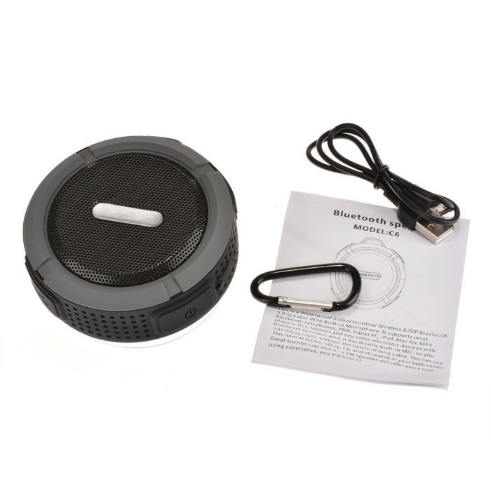 Portable Wireless Bluetooth Outdoor Speaker, with Suction Cup/Mic/Hands-Free Speakerphone, Gray N6