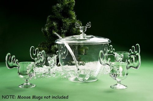 Christmas Moose Mug Punch Bowl Set with Cover and Ladel N3