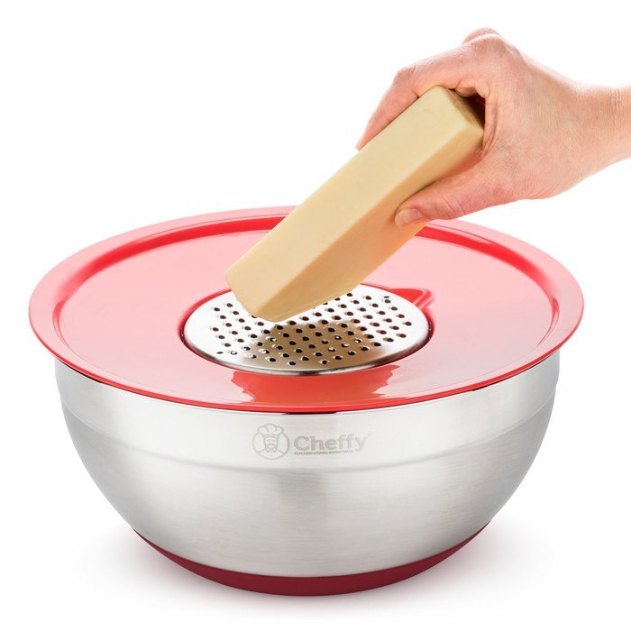 Cheffy Stainless Steel Mixing Bowls with Lids and Grater Attachments, Set of 5 N5