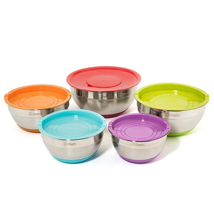 Cheffy Stainless Steel Mixing Bowls with Lids and Grater Attachments ...