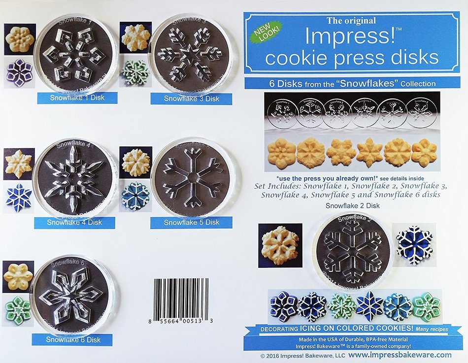 Snowflakes 6 Disk Set for Cookie Presses (SIZE M disks for presses that came with METAL disks) N2