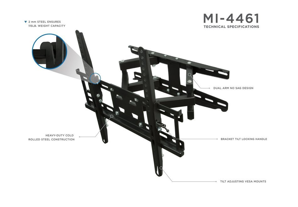 Mount-It! Articulating TV Wall Mount Corner Bracket, VESA 400 x 400 Compatible, Stable Dual Arm Full Motion, Swivel... N5