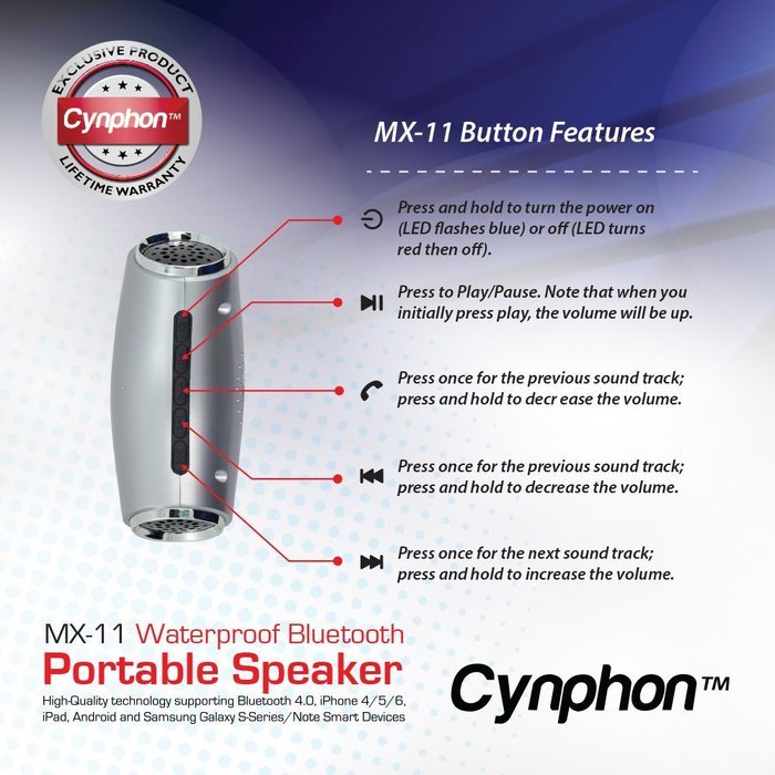 Waterproof Bluetooth Speaker - Portable Speaker System Supporting iPhone 4/5/6, Android, Samsung S-Series Smart... N3