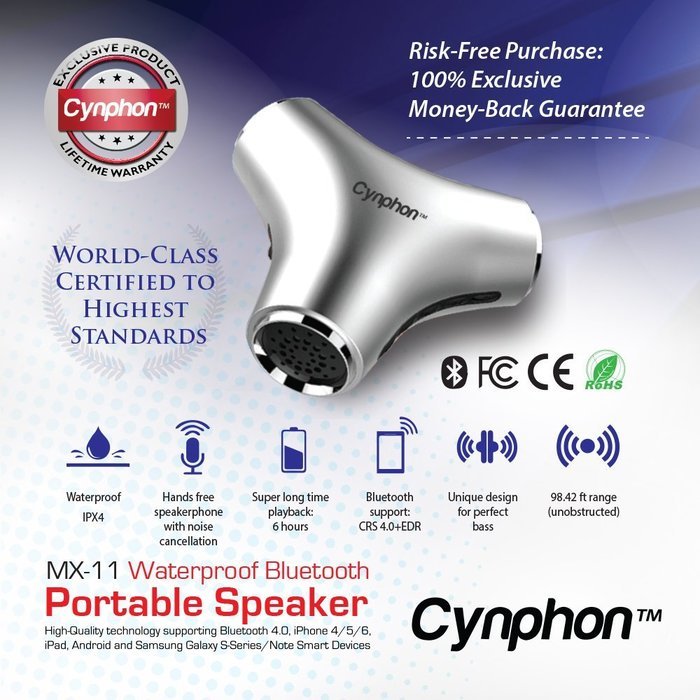 Waterproof Bluetooth Speaker - Portable Speaker System Supporting iPhone 4/5/6, Android, Samsung S-Series Smart... N5