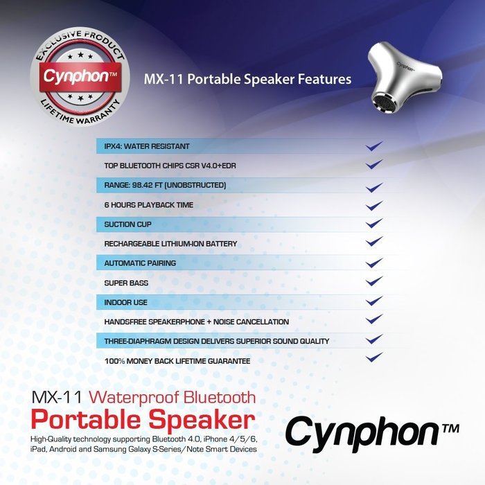 Waterproof Bluetooth Speaker - Portable Speaker System Supporting iPhone 4/5/6, Android, Samsung S-Series Smart... N6