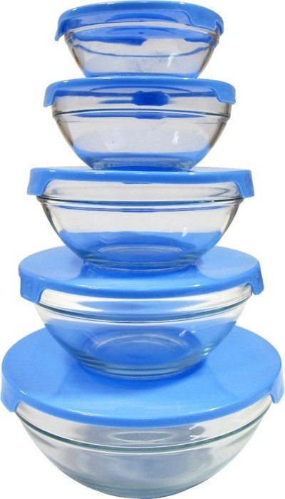 Imperial 5 Pcs Glass Nested Dipping or Storage Bowls with Blue Lids