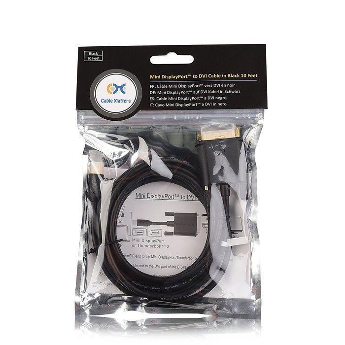 Cable Matters Mini DisplayPort (Thunderbolt&trade; 2 Port Compatible) to DVI Cable in Black 6 Feet N15
