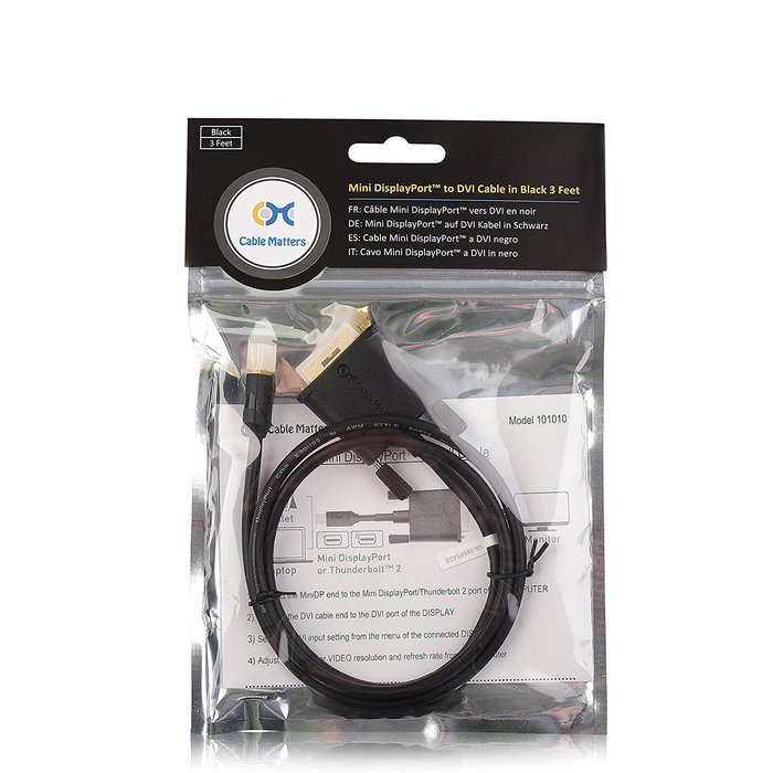 Cable Matters Mini DisplayPort (Thunderbolt&trade; 2 Port Compatible) to DVI Cable in Black 6 Feet N19