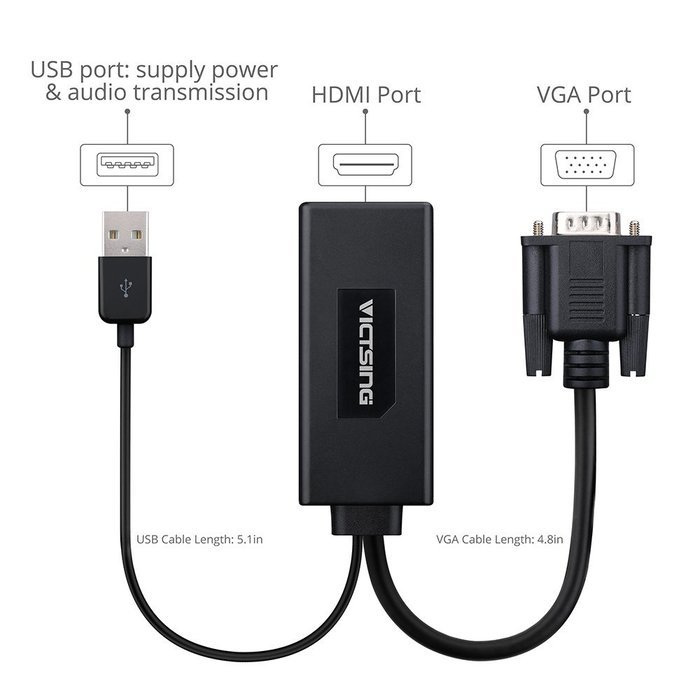 VicTsing VGA To HDMI Adapter Converter 1080p Video Cable from Desktop/ Laptop/ Notebook/ Computer/ PC/ HD TV-box... N4