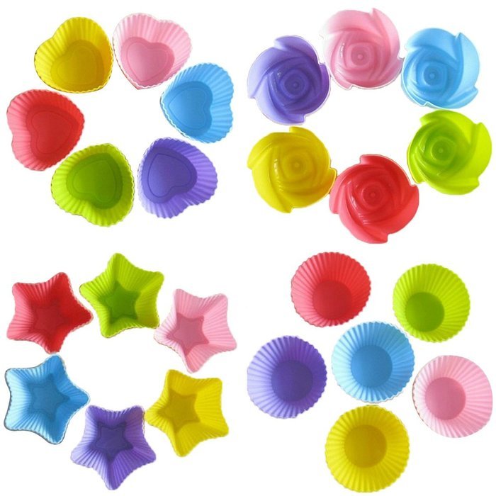 KAIL 24 Pcs Reusable Silicone Baking Cups -Cupcake Liners -Muffin Cups [6 Heart-Shaped , & 6 Round Cups , & 6...