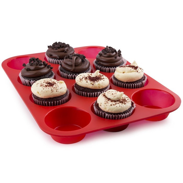 Zenware Circular and Rectangular Non Stick Silicone Baking Mold Tray 3-in-1 Set for Cupcakes, Muffins and Brownies N4