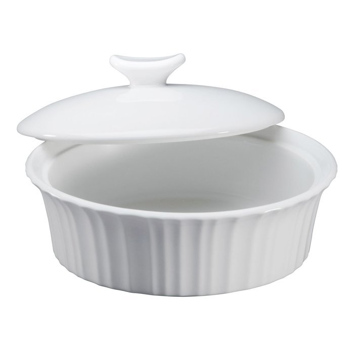 French White 24-oz. Round Baker with Ceramic Lid