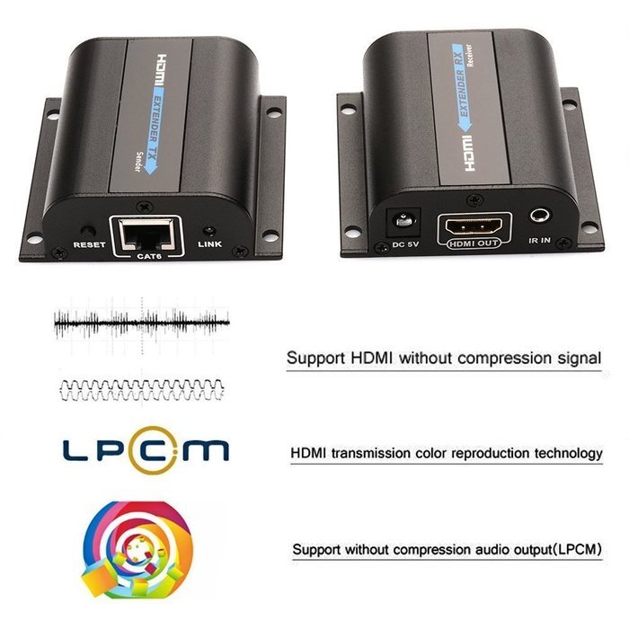 AGPtek 60m HDMI Network Extender Over Single Cable with IR ,Cat5e/6 Ethernet Cable 3D&1080P Supported Compatible... N4
