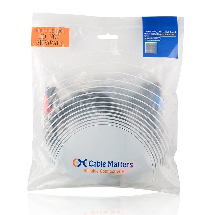Cable Matters Gold Plated High Speed HDMI Cable, 6 Feet (3 Pack) N8