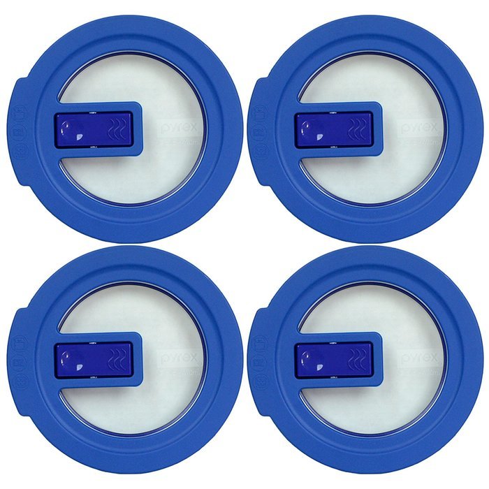 Pyrex 7200-NLC Blue No-Leak Vented Round Storage Lid Cover for 2 Cup Bowl (4-Pack)
